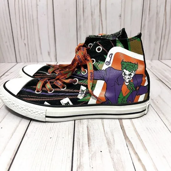 Chuck Taylor Converse DC Comic Collab Joker Batman Hi Top Youth Size 2 Sneakers