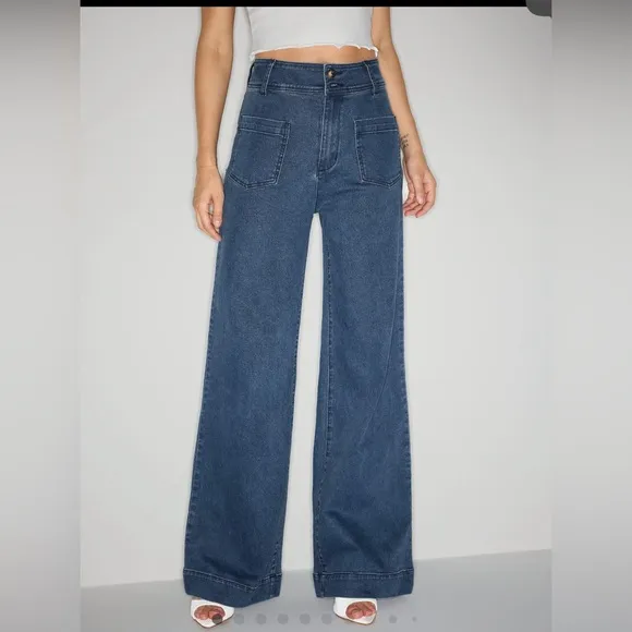 Cider jeans size xxs, denim button wide leg pant