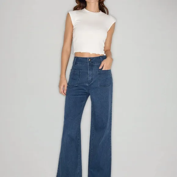 Cider jeans size xxs, denim button wide leg pant