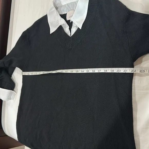 CINQ A SEPT Collar Santina Sweater Dress Sz L attached shirt detail Black White