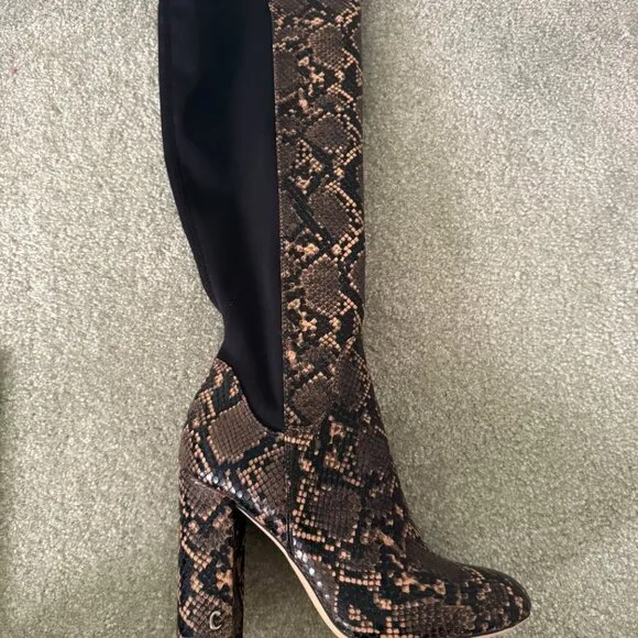 Circus by Sam Edelman Brown Coffee Snakeskin Embossed Tall Stretch Boots Size 6