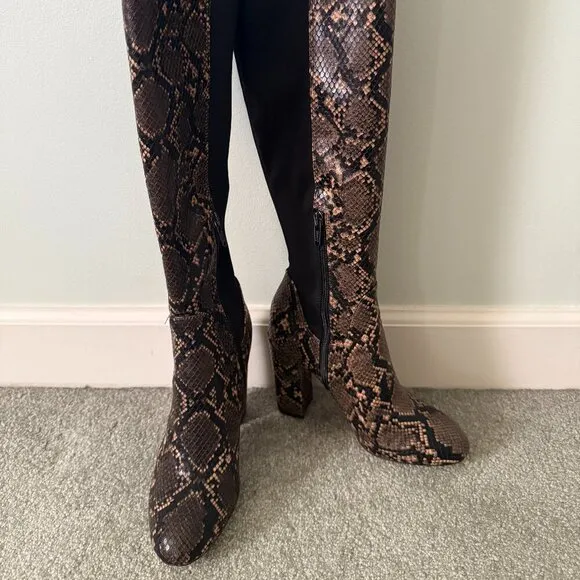 Circus by Sam Edelman Brown Coffee Snakeskin Embossed Tall Stretch Boots Size 6