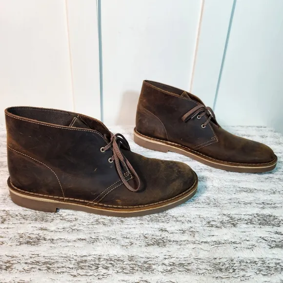 Clarks &quot;Bushacre Desert Chukka&quot; Boots Oiled Brown Leather Beeswax | Men's 9.5M