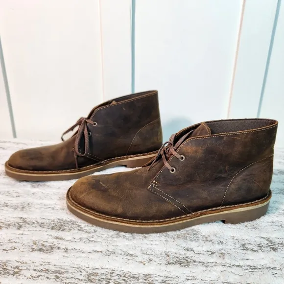 Clarks &quot;Bushacre Desert Chukka&quot; Boots Oiled Brown Leather Beeswax | Men's 9.5M