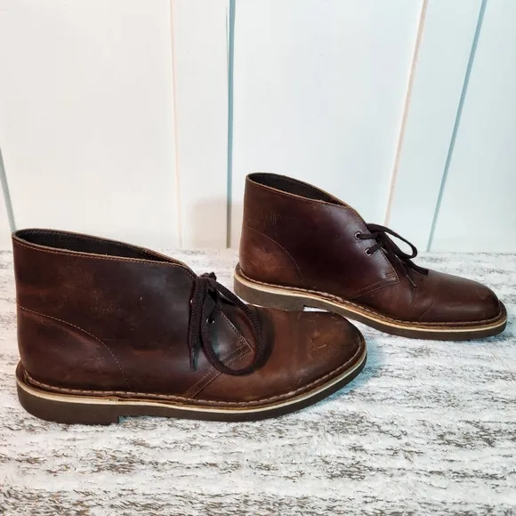 Clarks &quot;Bushacre Desert Chukka&quot; Boots Oiled Brown Leather Beeswax | Men's Size 9