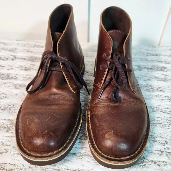 Clarks &quot;Bushacre Desert Chukka&quot; Boots Oiled Brown Leather Beeswax | Men's Size 9