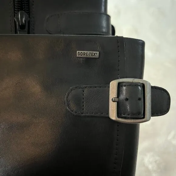Clarks Black Leather Gore-Tex Riding Boots Side Zip Women Size 6 Waterproof
