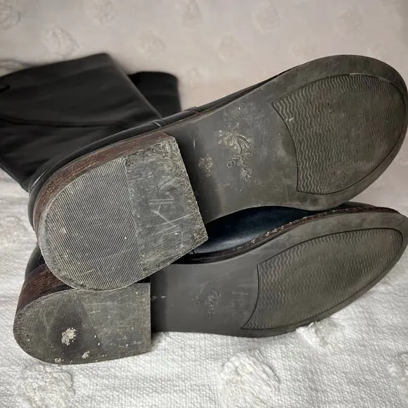 Clarks Black Leather Gore-Tex Riding Boots Side Zip Women Size 6 Waterproof