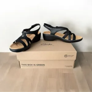 Clarks Black Strappy Leather Sandals with Slingback Merliah Bonita Women’s 11