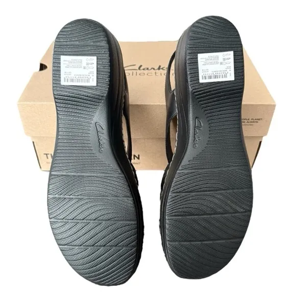 Clarks Black Strappy Leather Sandals with Slingback Merliah Bonita Women’s 11