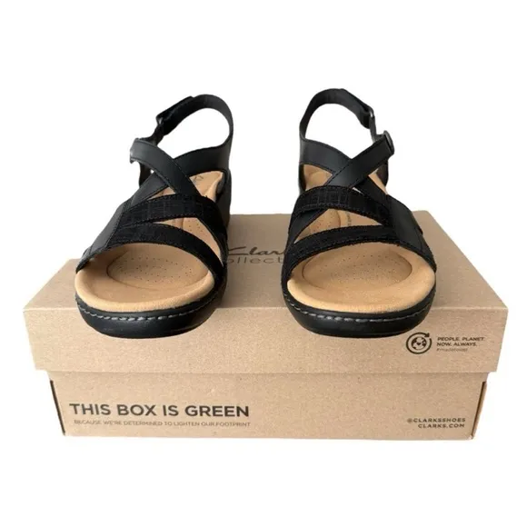 Clarks Black Strappy Leather Sandals with Slingback Merliah Bonita Women’s 11