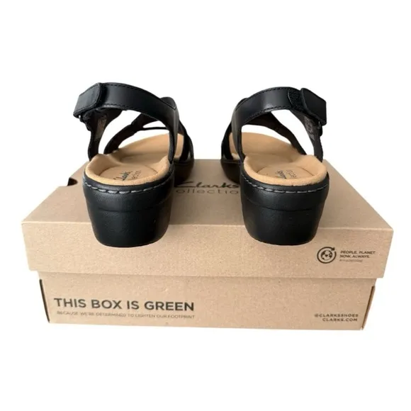 Clarks Black Strappy Leather Sandals with Slingback Merliah Bonita Women’s 11