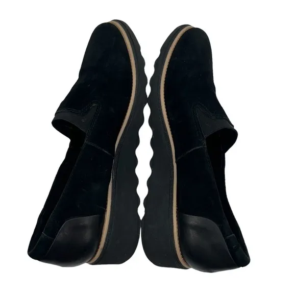 Clarks Black Suede Sharon Dolly Platform Wedge Loafers Size 9 Women's