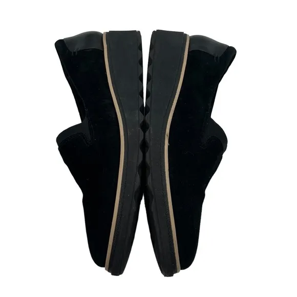 Clarks Black Suede Sharon Dolly Platform Wedge Loafers Size 9 Women's