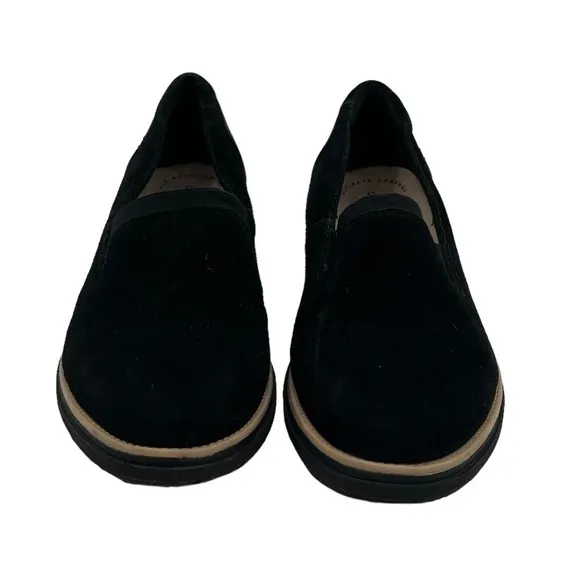 Clarks Black Suede Sharon Dolly Platform Wedge Loafers Size 9 Women's