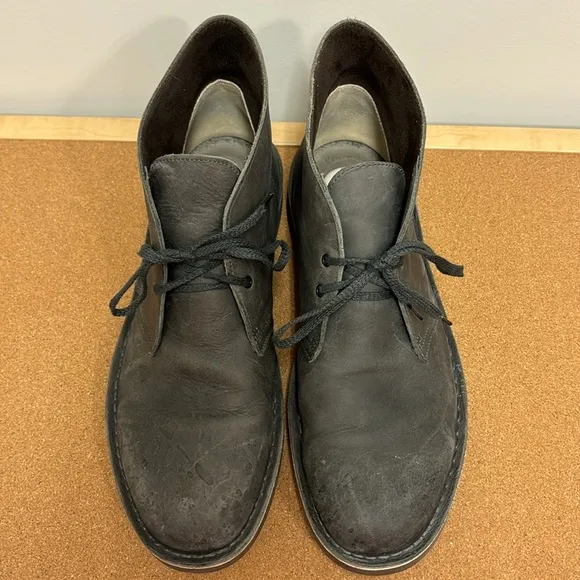 CLARKS Bushacre 2 Desert Ankle Boots Gray Leather Chukka Lace Up Men SZ 11.5