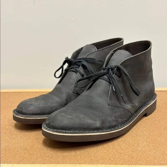 CLARKS Bushacre 2 Desert Ankle Boots Gray Leather Chukka Lace Up Men SZ 11.5