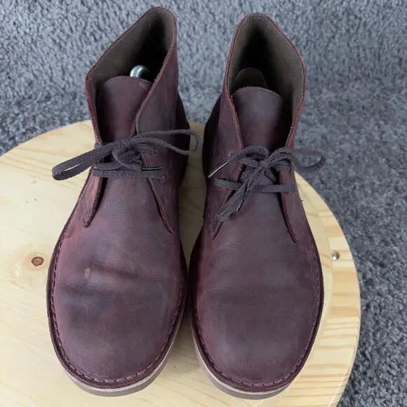 Clarks Bushacre 2 Desert Chukka Boots Mens Size 11 Red Wine Leather Lace Up Shoe