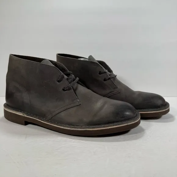 Clarks Bushacre Gray Leather Lace Up Desert Chukka Boots Men Size 11.5M