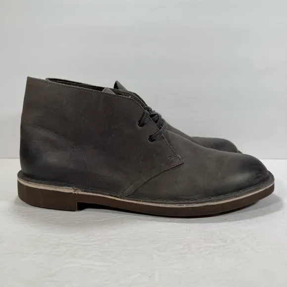 Clarks Bushacre Gray Leather Lace Up Desert Chukka Boots Men Size 11.5M