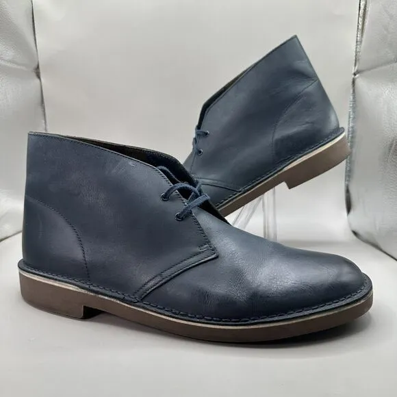 Clarks BUSHARCE 2 26082286 Navy Blue Leather Chukka Desert Boots Men's 13 M