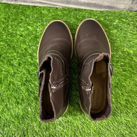 Clarks Cazmin Loop Boot Womens 6.5 W Brown Leather Ankle Buckle Casual NEW W/box