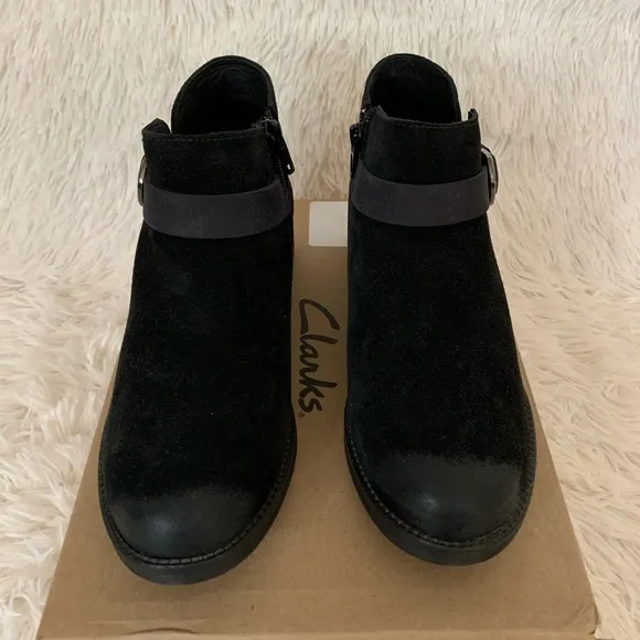 Clarks Demi Tone Black Suede Ankle Boots