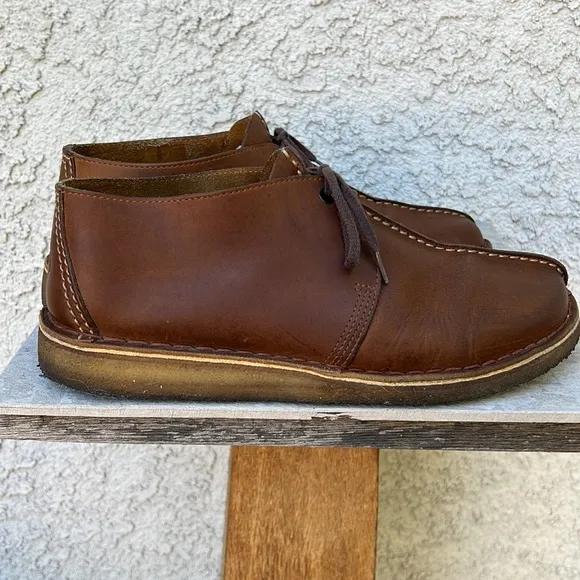 Clarks desert trek leather brown beeswax chukka boots hi top shoes men’s 10.5