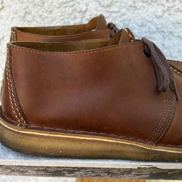 Clarks desert trek leather brown beeswax chukka boots hi top shoes men’s 10.5