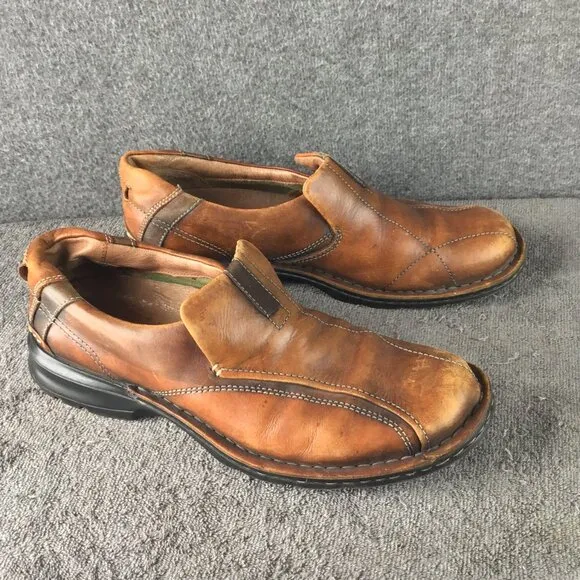 Clarks Escalade Mens 10M Brown Leather Slip On Loafers