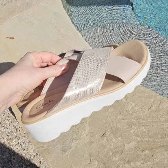 Clarks Jillian Gem Wedge Slide Sandals comfy us 10M