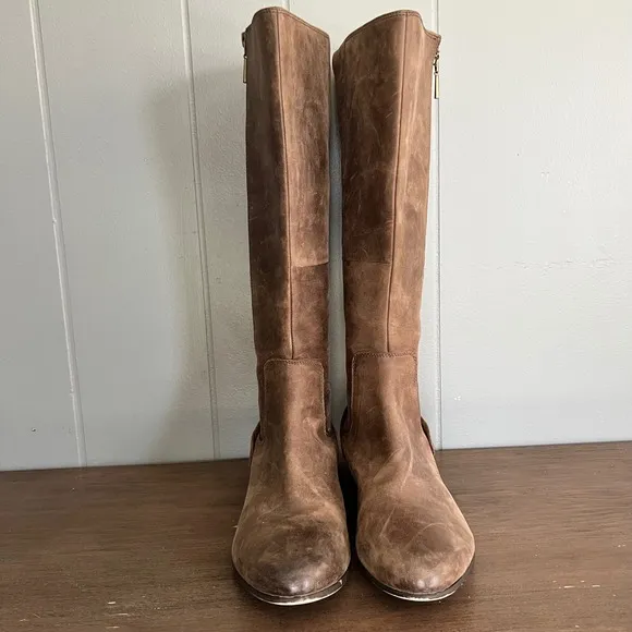 Clarks Leather Riding Boots Full Zip Brown Knee High Boots W 10M 2010s preppy