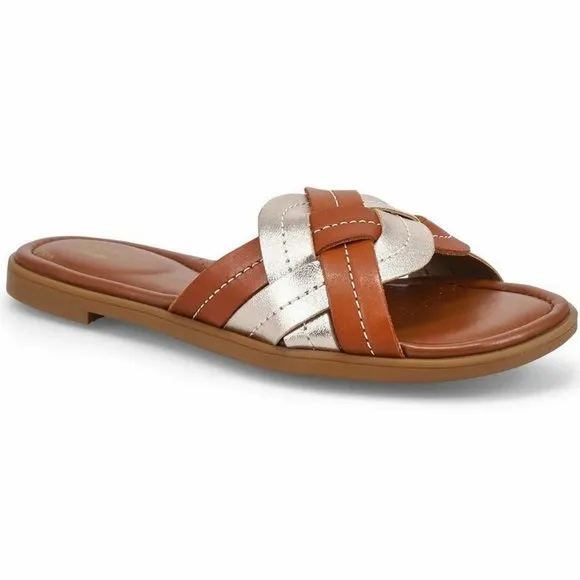 CLARKS Leather Weave Flat Sandals