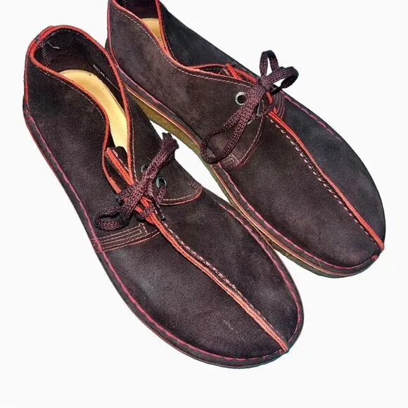 Clarks Men Maroon Burgundy Suede Leather Desert Trek Chukka Boots 8.5