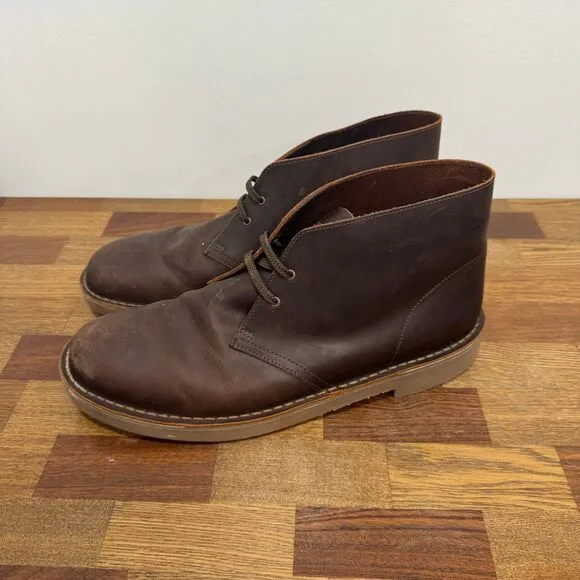Clarks Mens 14 Desert Boot‎ Brown Leather Lug Sole Chukka Boots Low Top Lace EUC