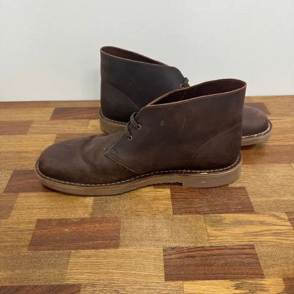 Clarks Mens 14 Desert Boot‎ Brown Leather Lug Sole Chukka Boots Low Top Lace EUC
