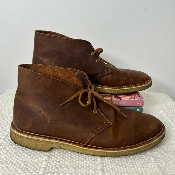 Clarks Mens Brown Ankle Chukka Desert Lace Up Leather Boots, Shoes Size US 10.5