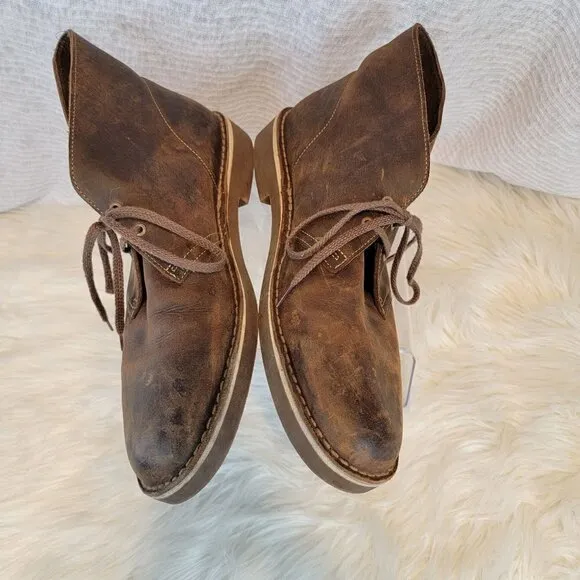 Clarks Men's Chukka Desert Boots Ankle Lace Up Brown Leather 12 Shoe Distressed