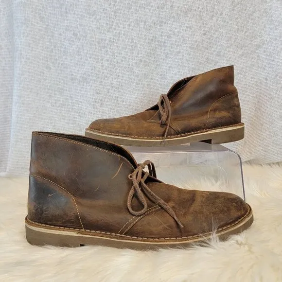 Clarks Men's Chukka Desert Boots Ankle Lace Up Brown Leather 12 Shoe Distressed
