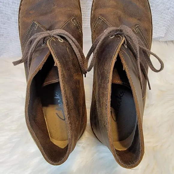 Clarks Men's Chukka Desert Boots Ankle Lace Up Brown Leather 12 Shoe Distressed