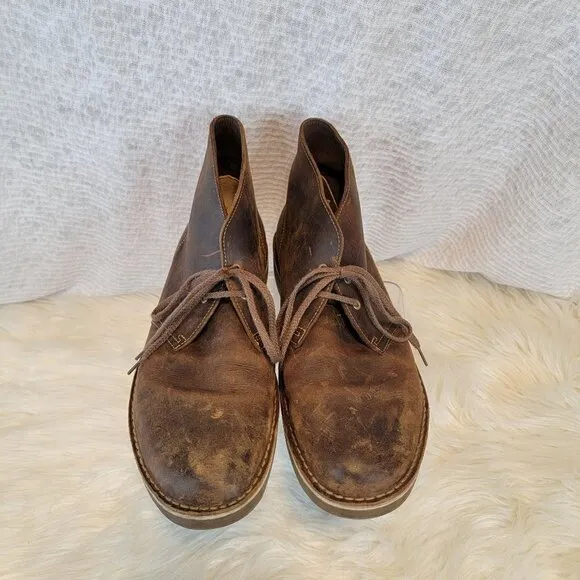 Clarks Men's Chukka Desert Boots Ankle Lace Up Brown Leather 12 Shoe Distressed