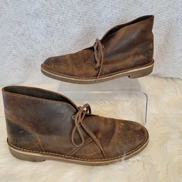 Clarks Men's Chukka Desert Boots Ankle Lace Up Brown Leather 12 Shoe Distressed