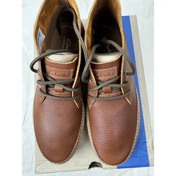 Clarks Men's Collection Oakpark Mid Tan Tumbled Leather Boots Size: 8 M