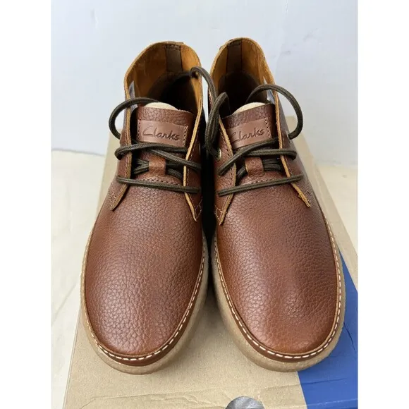 Clarks Men's Collection Oakpark Mid Tan Tumbled Leather Boots Size: 8 M