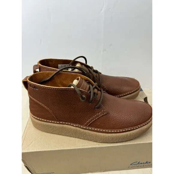 Clarks Men's Collection Oakpark Mid Tan Tumbled Leather Boots Size: 8 M