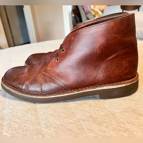 CLARKS Mens Sz 10.5 Brown Oiled Leather Desert Boots Exc Cond Orig $160