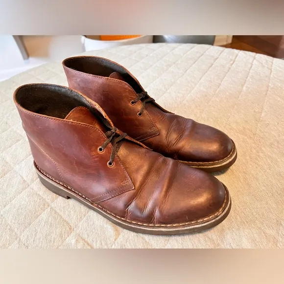 CLARKS Mens Sz 10.5 Brown Oiled Leather Desert Boots Exc Cond Orig $160