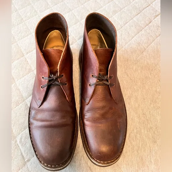 CLARKS Mens Sz 10.5 Brown Oiled Leather Desert Boots Exc Cond Orig $160