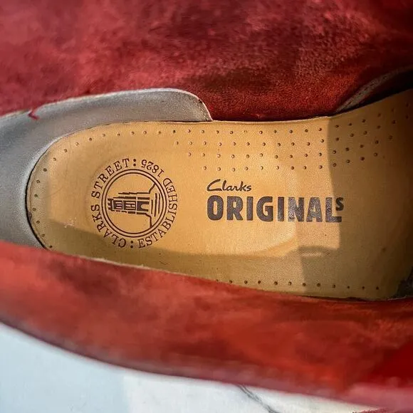 Clarks Originals Red Pebbled Leather Desert Ankle Boots Gum Soles RARE Size 9.5