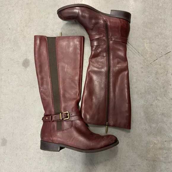 Clarks Pita Vienna Buttery Leather Burgundy Riding Boots Size 9